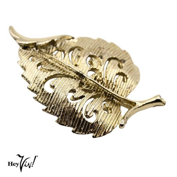 Vintage Gerrys Leaf Pin Brooch w Cutout Scroll Design Signed 2.25" - Hey Viv - Picture 1 of 4